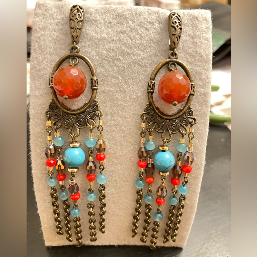 AtriaMinerals genuine stone chandelier earrings